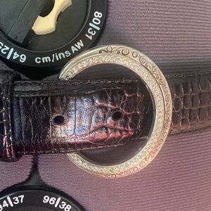 Brighton Black Croc Embossed Belt with Silver Buckle